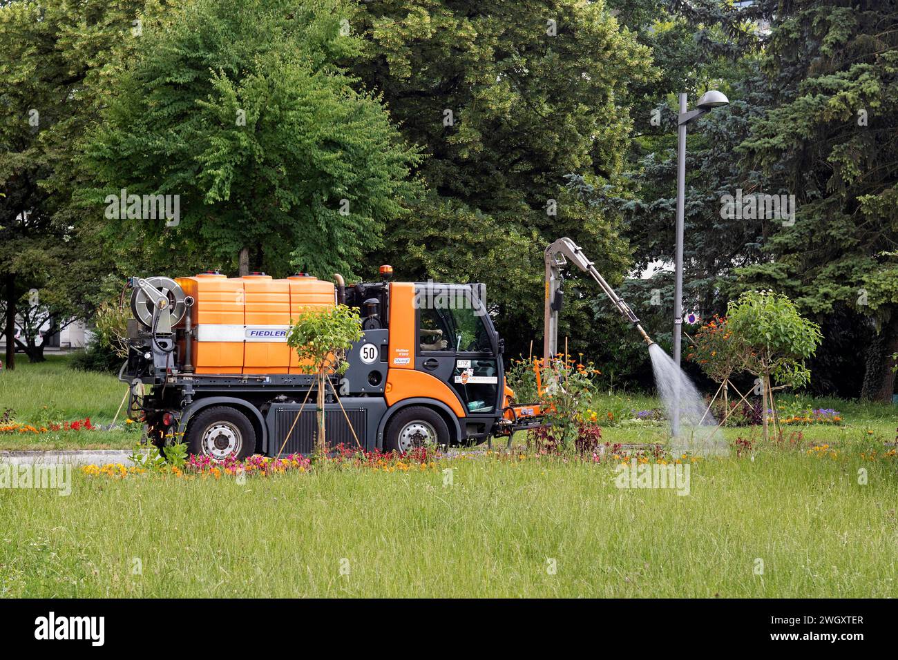 Parcheggio, irrigazione a Linz, Austria Foto Stock