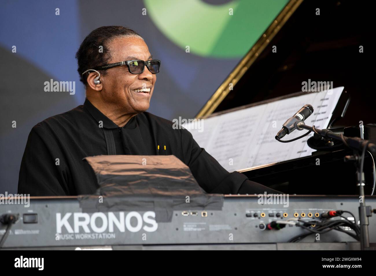 Il pianista Herbie Hancock suona al Newport Jazz Festival 2023 a Fort Adams a Newport, Rhode Island, il 6 agosto 2023 Foto Stock