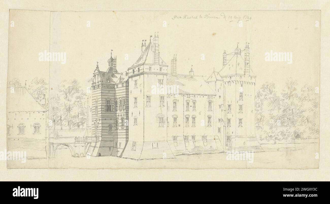 Il Kasteel Buren, Jan de Beijer, 1750 carta da disegno. inchiostro. Pennarello/pennello castello di Buren Castle Foto Stock