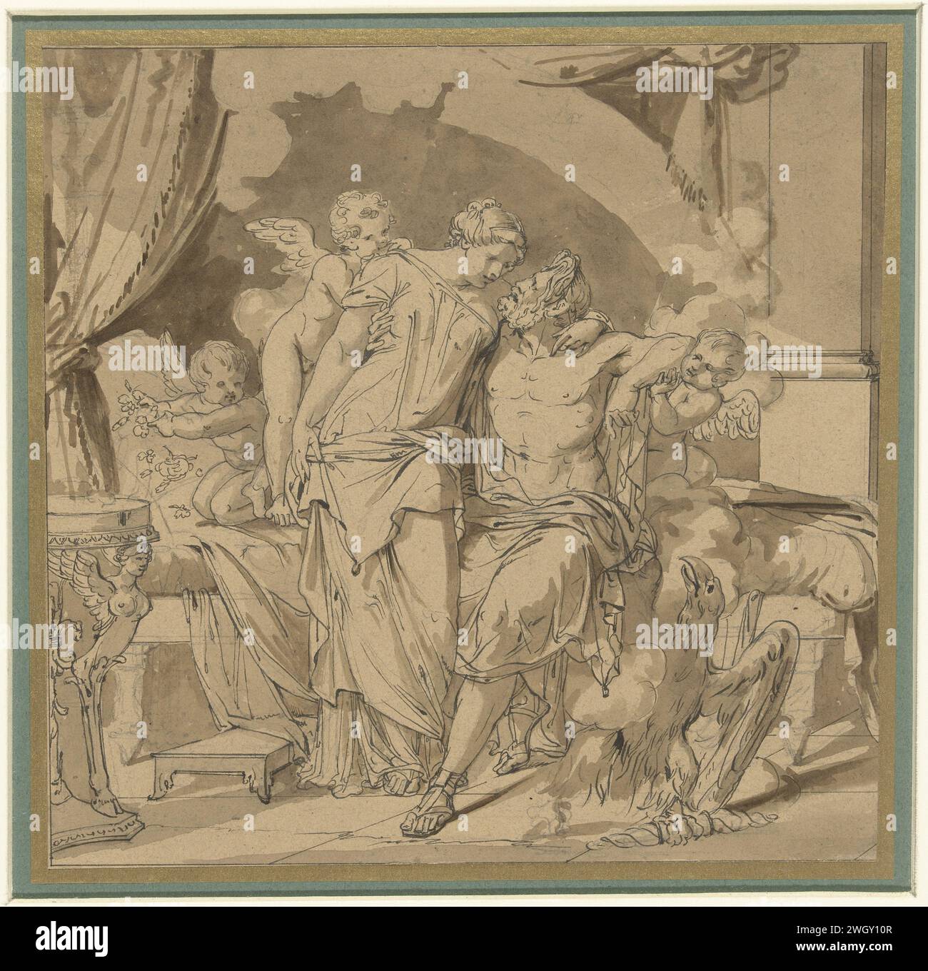 Giove e Giunone in abbraccio, Jean Francesco Bosio, 1774 - 1827 carta da disegno. inchiostro. Penna/pennello in grafite (minerale) Giove e Giunone come amanti Foto Stock