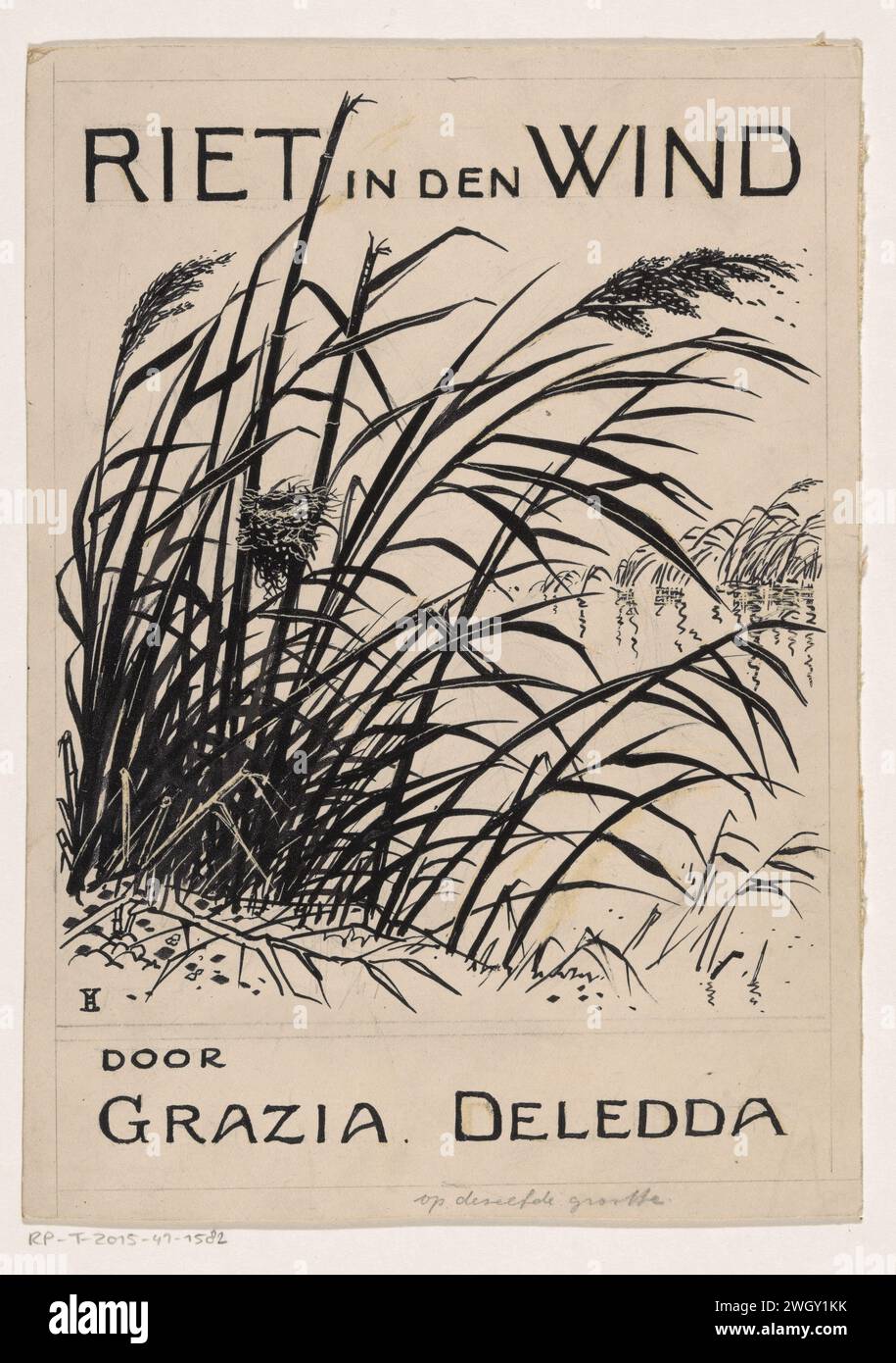 Band design per: Grazia Deledda, Riet in the Wind (Canne al vento), 1930, Henri Verstijnen, in o prima del 1930 disegnando Riethalmen flutter al vento. cartone. inchiostro. piante ed erbe della penna a matita: reed Foto Stock