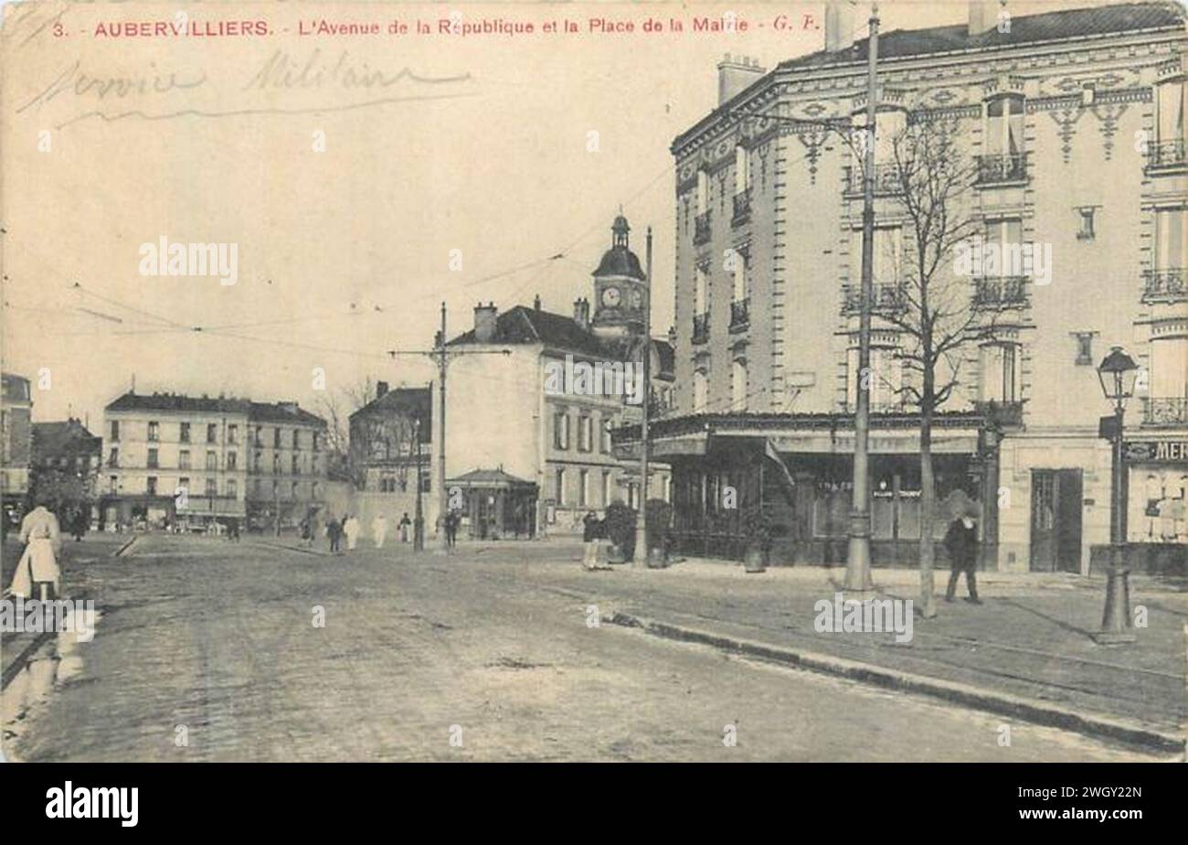 Aubervilliers. Avenue de la Republique. Place de la Mairie. Foto Stock