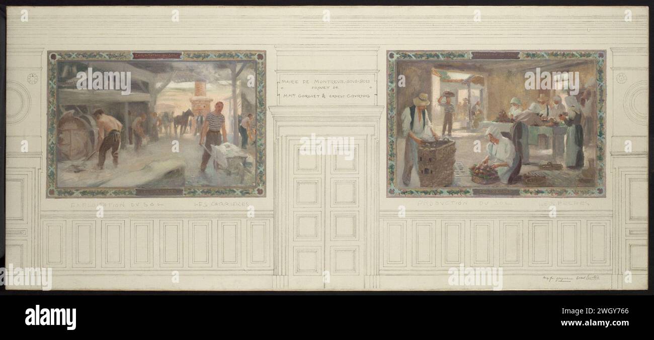 Auguste-Francois-Marie Gorguet - Esquisse pour la salle des mariages de la mairie de Montreuil-sous-Bois , exploitation du sol et pro Foto Stock