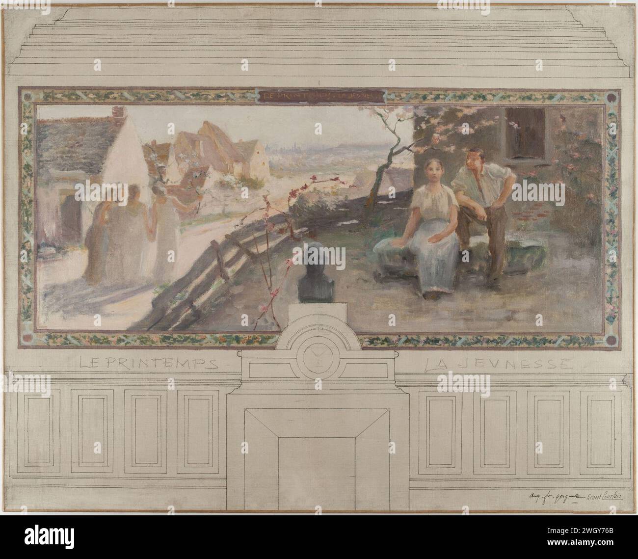 Auguste-Francois-Marie Gorguet - Esquisse de la mairie de Montreuil-sous-Bois , le printemps - la jeunesse Foto Stock