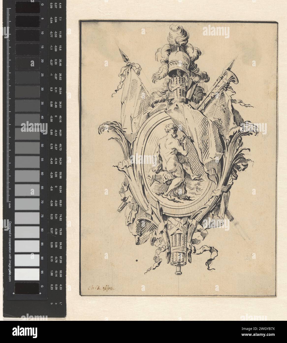 La cartuccia mette Hercules, Jean Charles Delafosse, c. 1770 disegno su carta Parigi Foto Stock