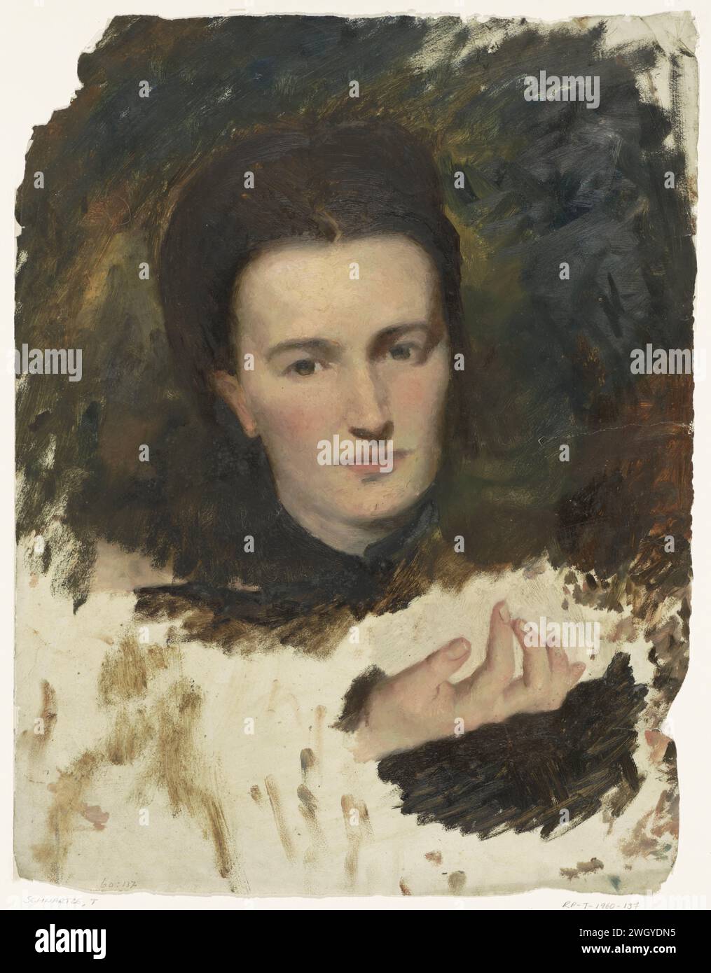 Ritratto di una donna, Thérèse Schwartze, 1861 - 1918 carta da disegno. pennello a olio (vernice) anonimo, persona storica ritratta da sola Foto Stock
