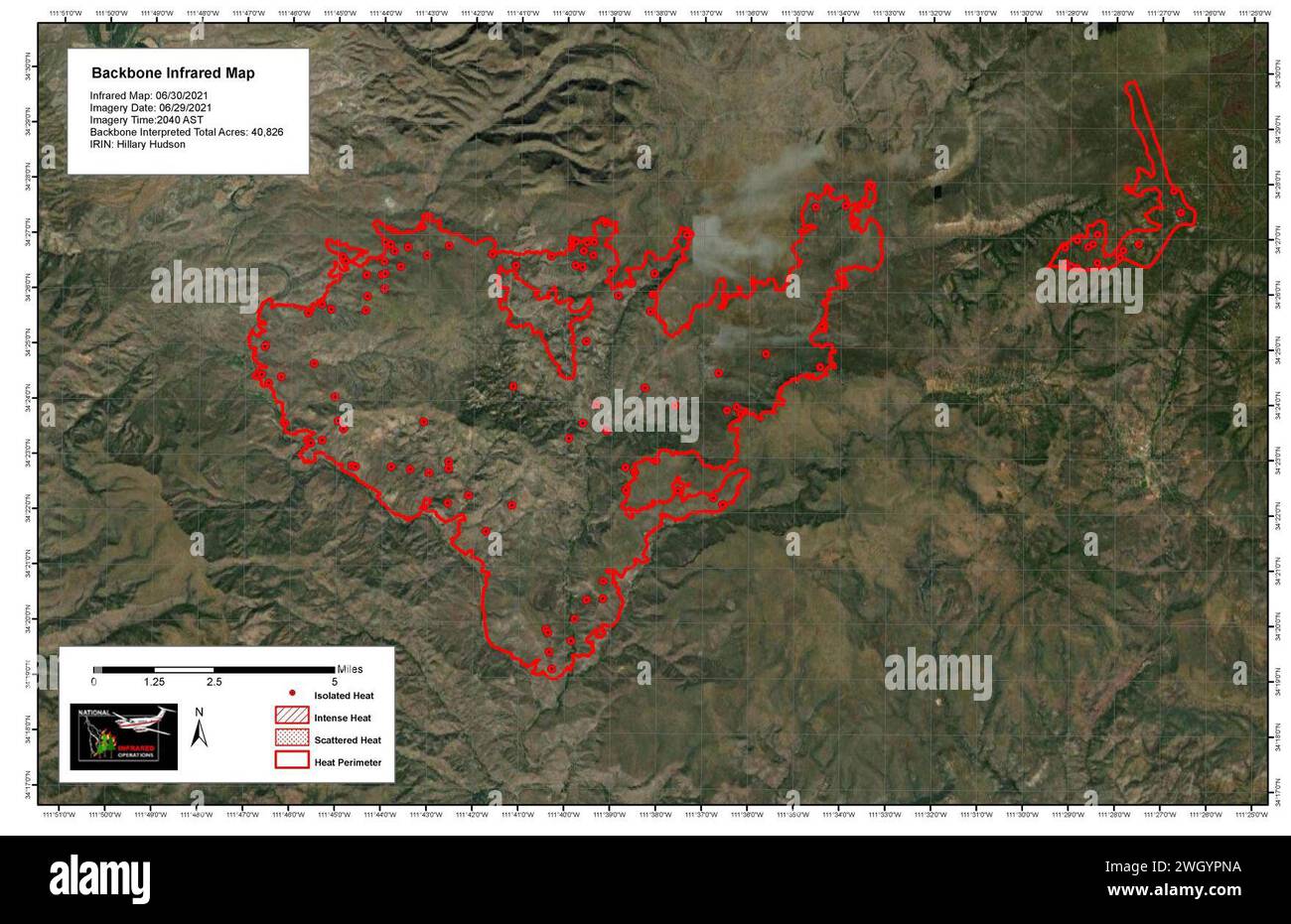 Mappa del fuoco della spina dorsale del 30 giugno. Foto Stock
