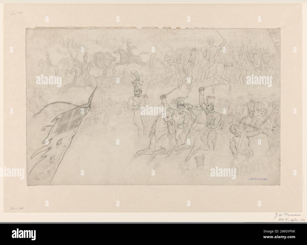 Dettaglio tratto dal dipinto De Slag a Waterloo, Jan Willem Pieneman, 1789 - 1853 carta da disegno. battaglia con gesso (+ forze terrestri). eventi e situazioni storiche Foto Stock