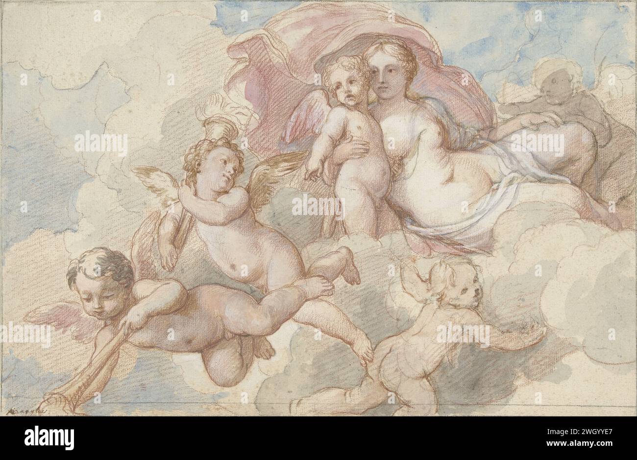 Venere incontrò Amor EN Putti, Charles Joseph Nation, sconosciuto, 1710 - 1777 carta da disegno. acquerello (vernice). cupidi di gesso: "amores", "amoretti", "putti". Venere e Cupido (Cupido non è un semplice attributo) Palazzo Chigi Foto Stock