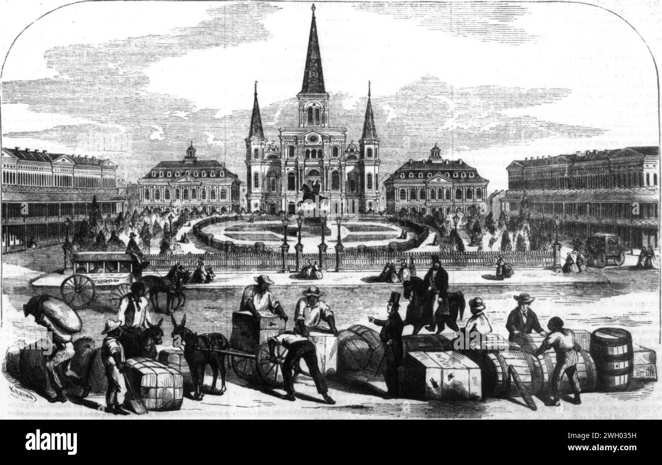 Ballou's Pictorial 1858 - Jackson Square New Orleans - solo illustrazione prodotto. Foto Stock