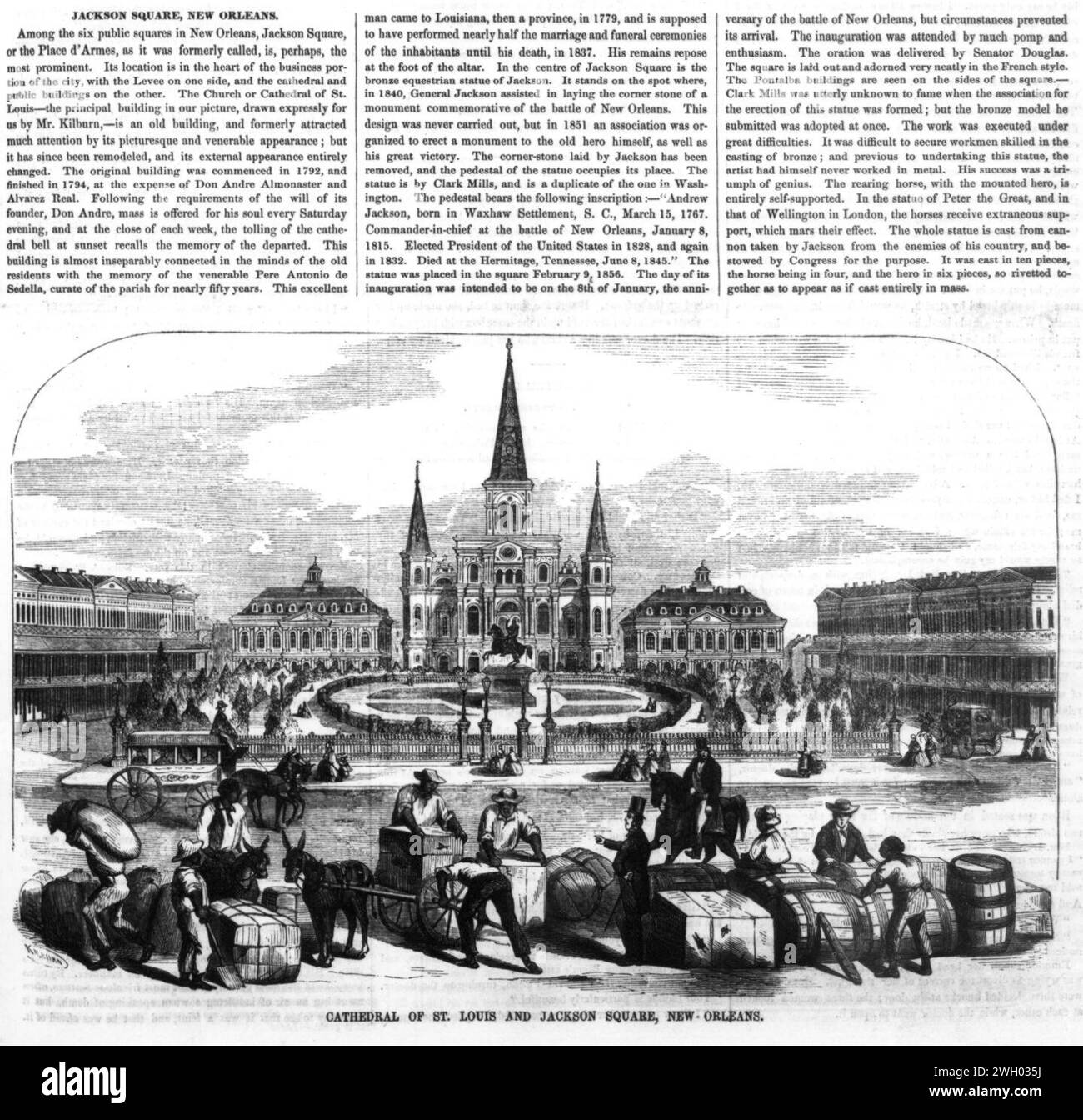 Ballou's Pictorial 1858 - Jackson Square New Orleans - illustrazione e storia del raccolto. Foto Stock