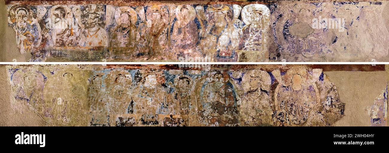 Bamiyan 38 metri Buddha soffitto Re dignitari e Buddha intorno al Dio Sole (composito). Foto Stock