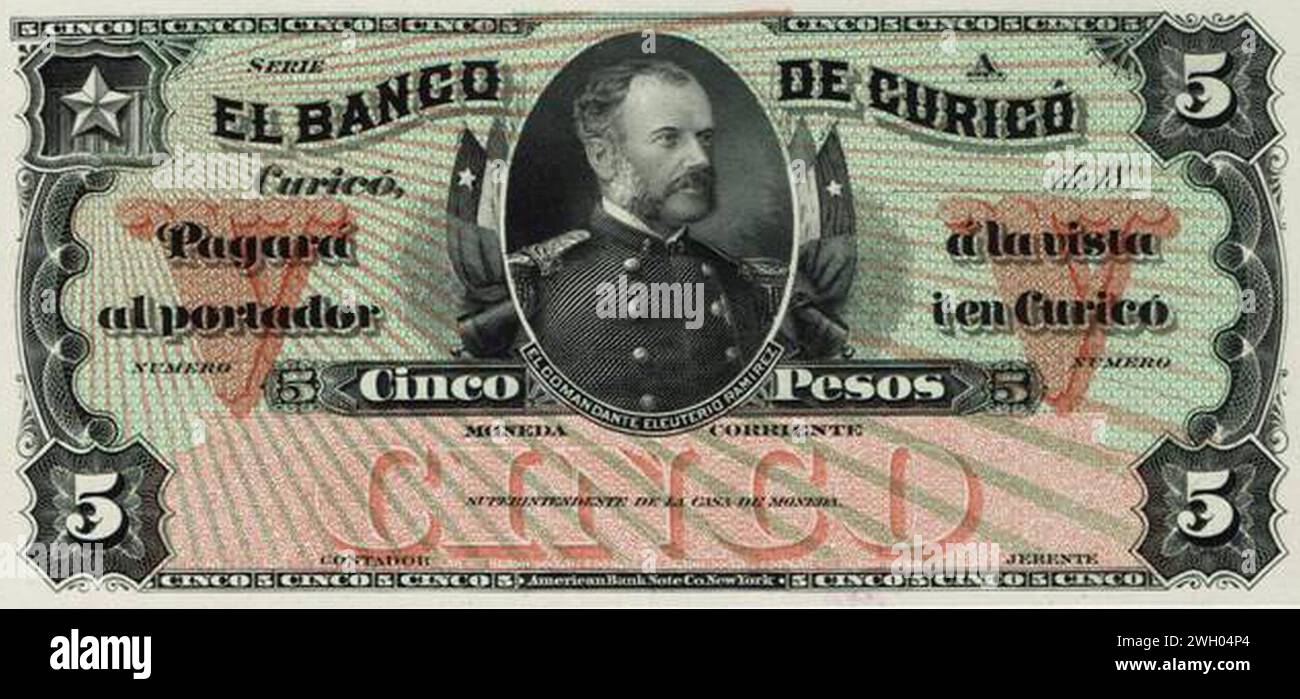 Banco de Curicó 5 pesos. Foto Stock