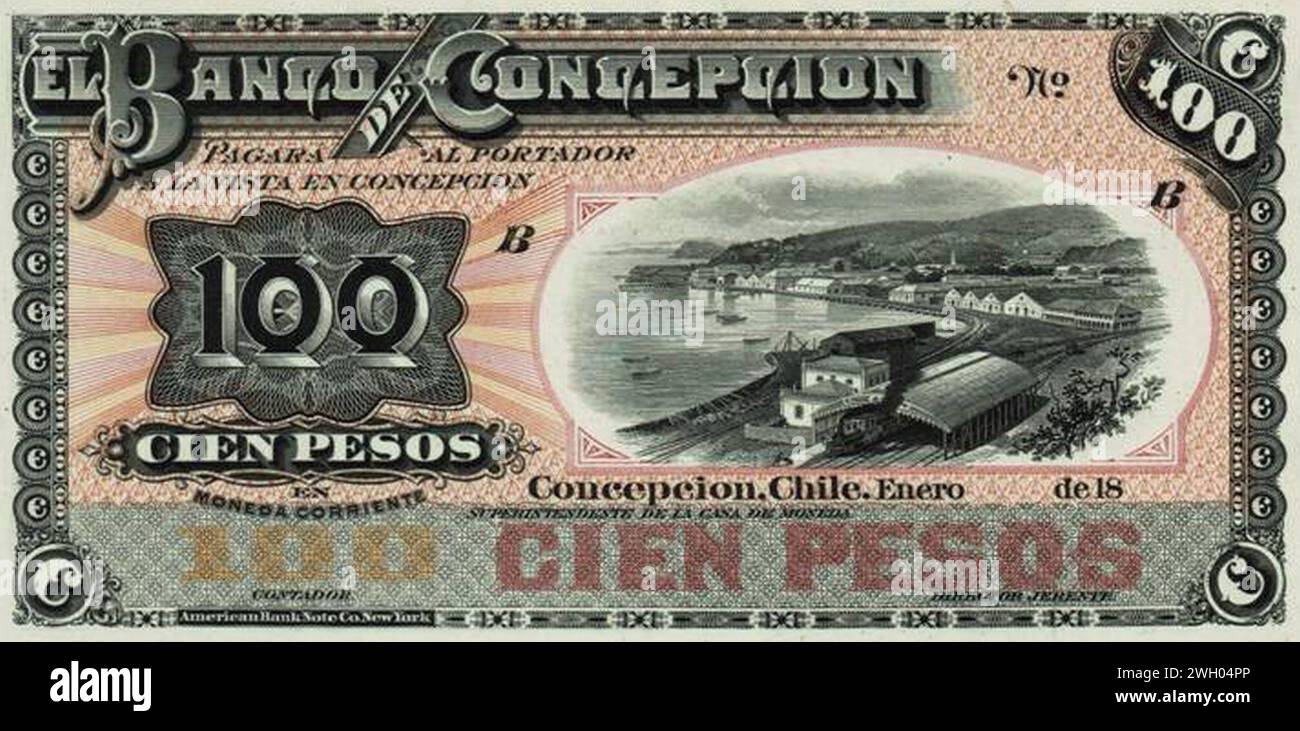 Banco de Concepcion 100 pesos. Foto Stock