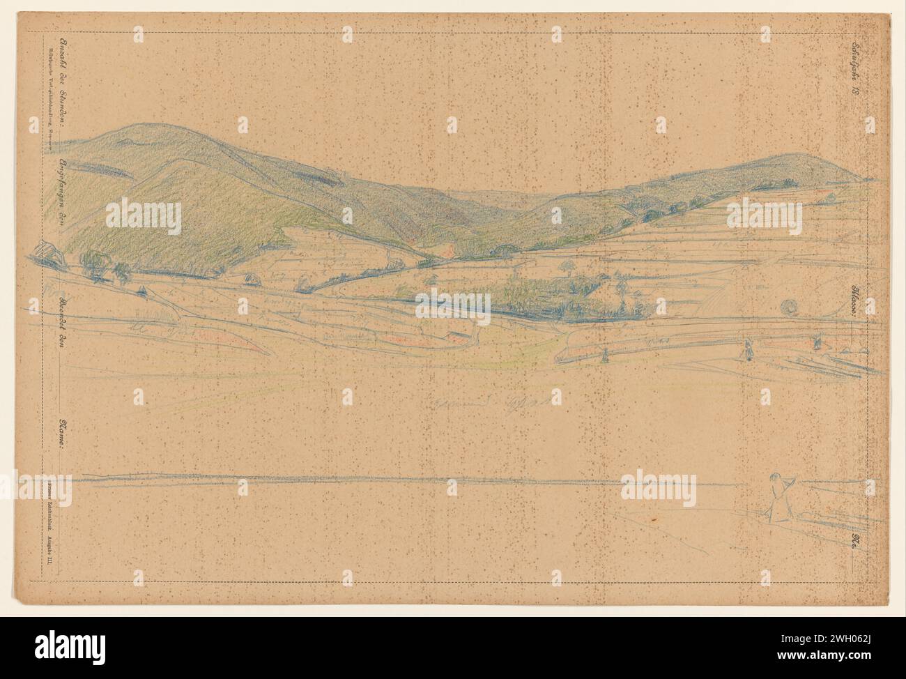 Paesaggio nell'Eifel, Ferdinand Hart Nibbrig, 1876 - 1915 carta da disegno. Paesaggi a matita nella zona temperata Eifel. Germania Foto Stock