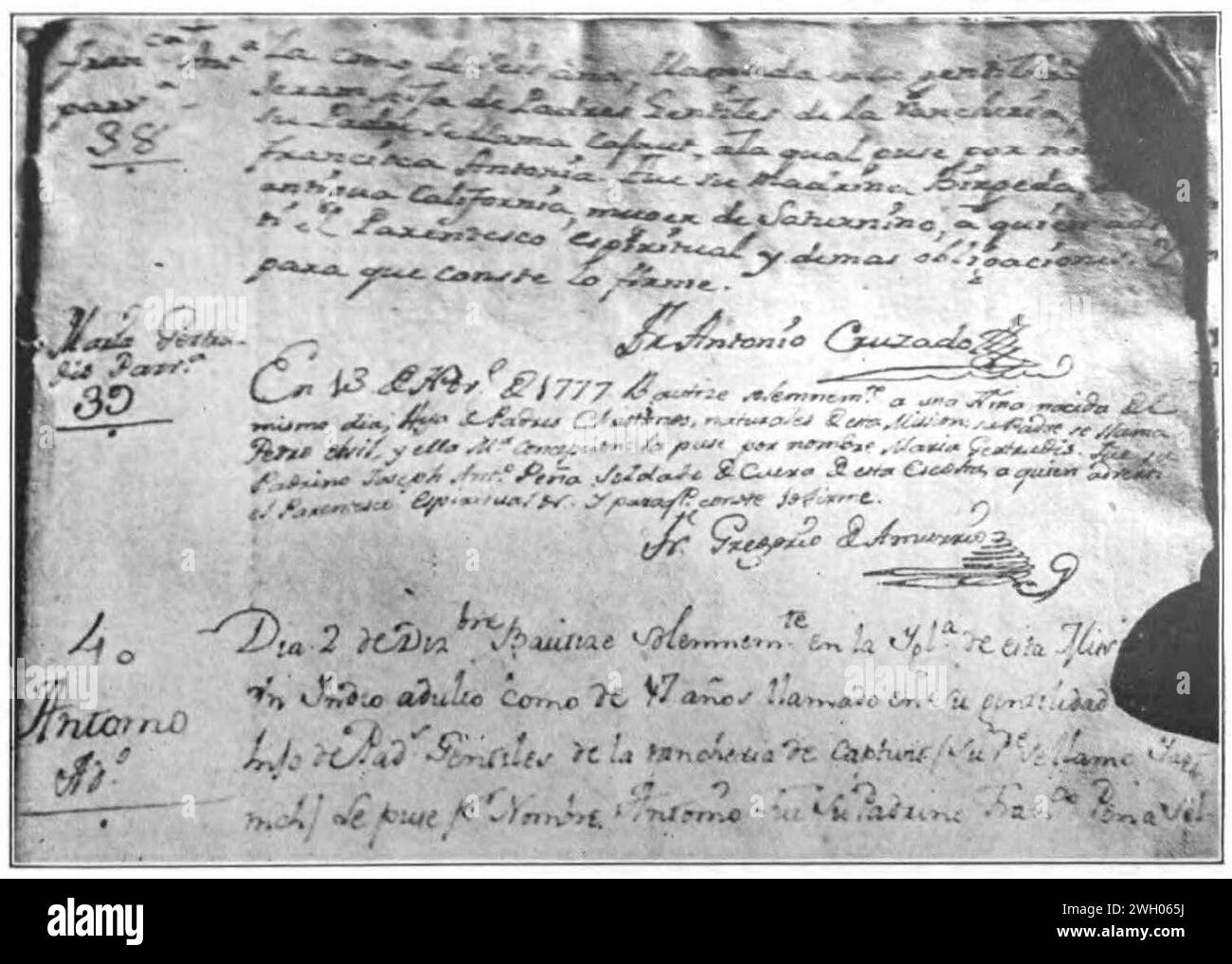 Registro battesimale di San Juan Capistrano. Foto Stock