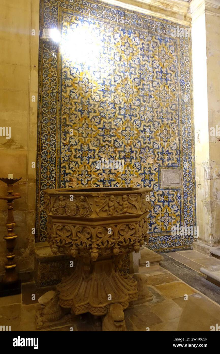 Fonte battesimale - sé Nova de Coimbra - Coimbra, Portogallo Foto Stock