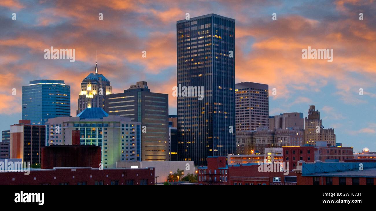 Skyline del centro città di Oklahoma City, Oklahoma - USA Foto Stock