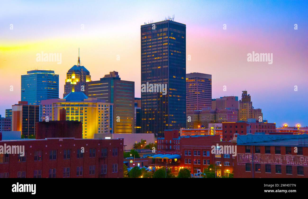 Skyline del centro città di Oklahoma City, Oklahoma - USA Foto Stock