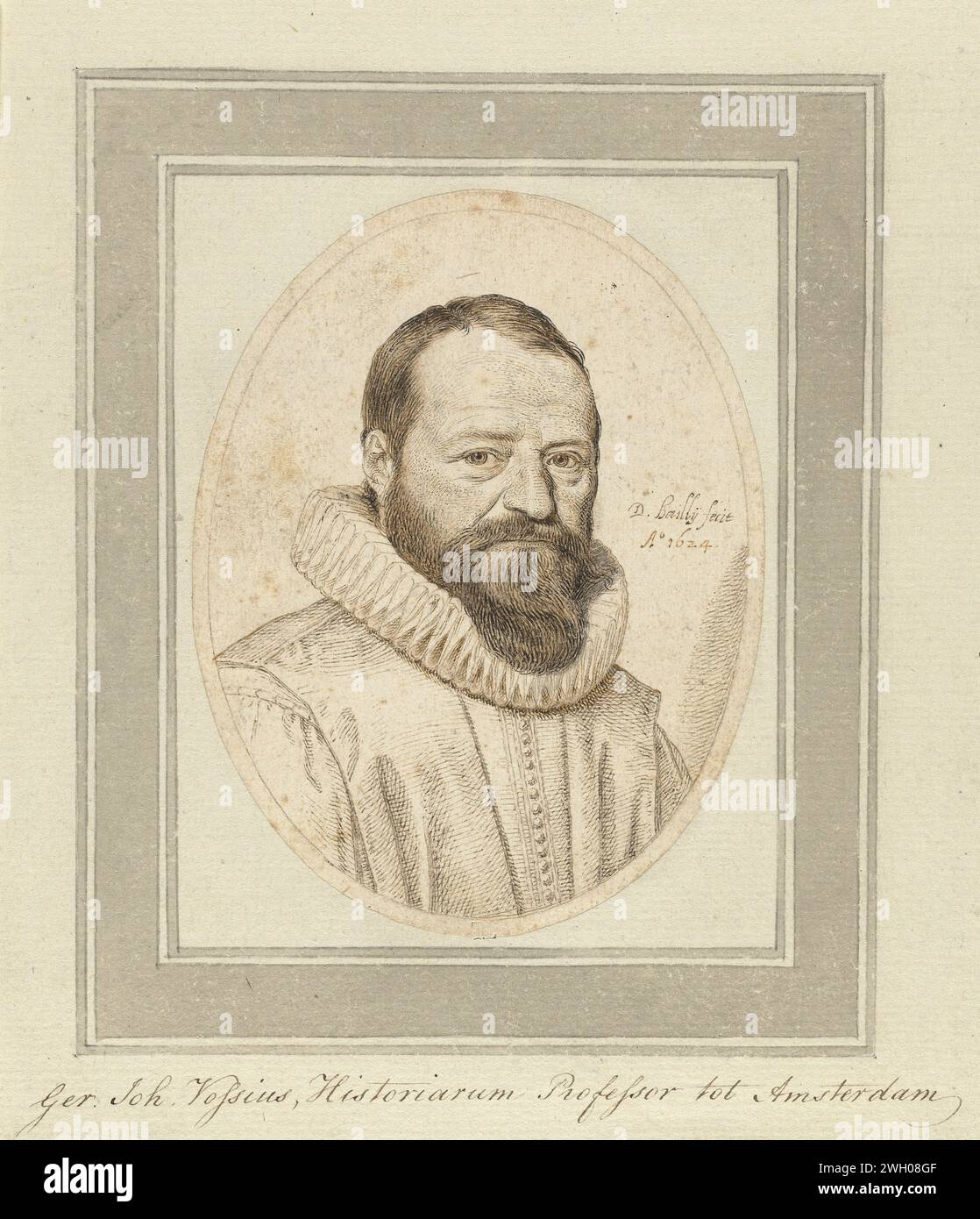 Ritratto di Gerardus Johannes Vossius, David Bailly, 1624 carta da disegno. utenti storici pennelli/pennelli. teologo Foto Stock