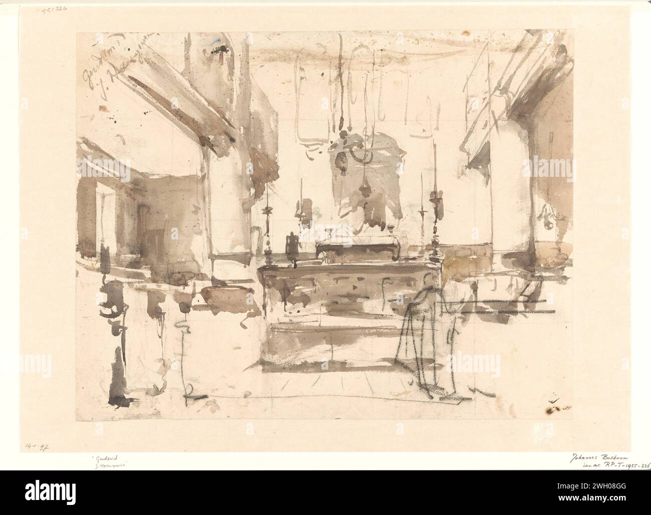 Interno di una sinagoga, Johannes Bosboom, 1827 - 1891 carta da disegno. acquerello (vernice). spazzola di gesso all'interno della chiesa. La sinagoga (come edificio e luogo di culto  religione ebraica) Foto Stock