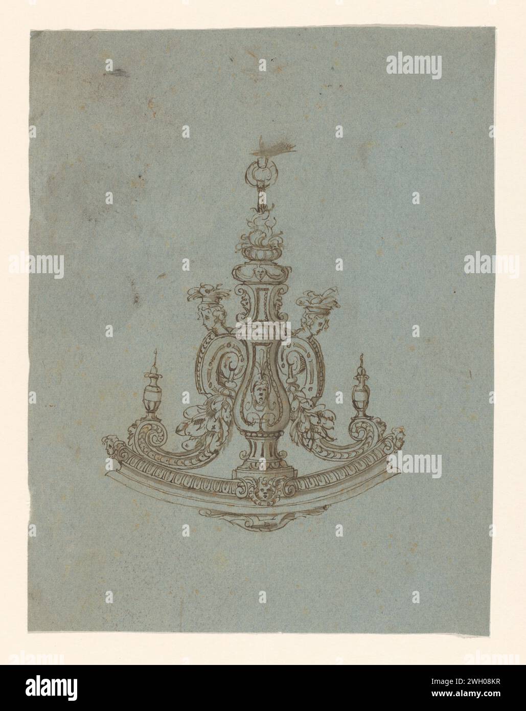 Design per un battitoio porta, anonimo, c. 1580 - c. 1600 disegno inchiostro Italia. disegno su carta Foto Stock