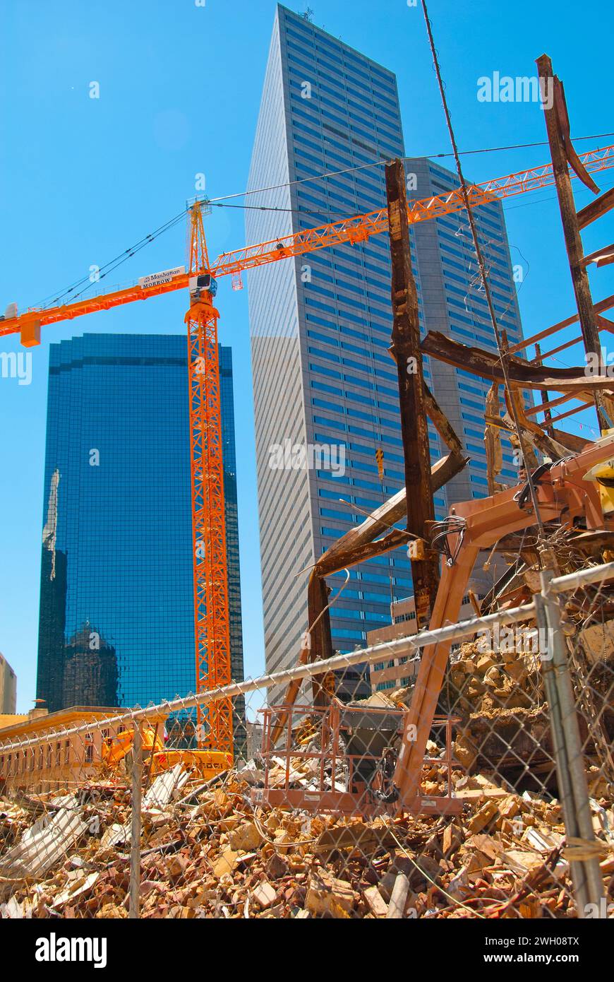 Demolizione di edifici nel centro di Dallas, Texas - USA Foto Stock