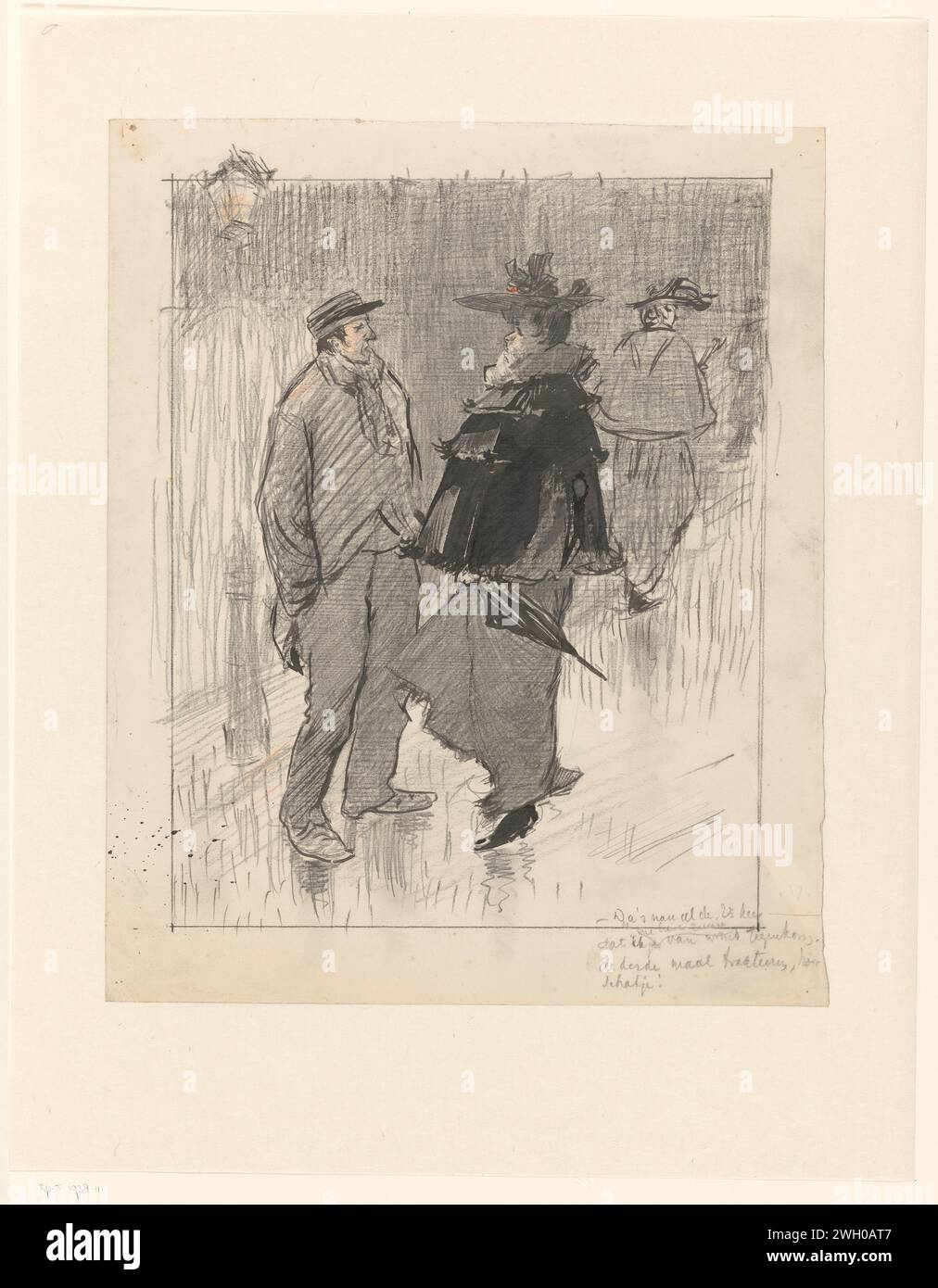 Straatderne e Buitenman, Henricus, 1877 - 1921 disegnando Street Deern e Buitenman con l'iscrizione: Questa è già la seconda volta che incontro la mia cara sorella di Evening, la terza volta che estrae, ascolta cara! Progettare una stampa. carta. inchiostro. penna a matita / pennello adescamento per strada  prostituzione Foto Stock