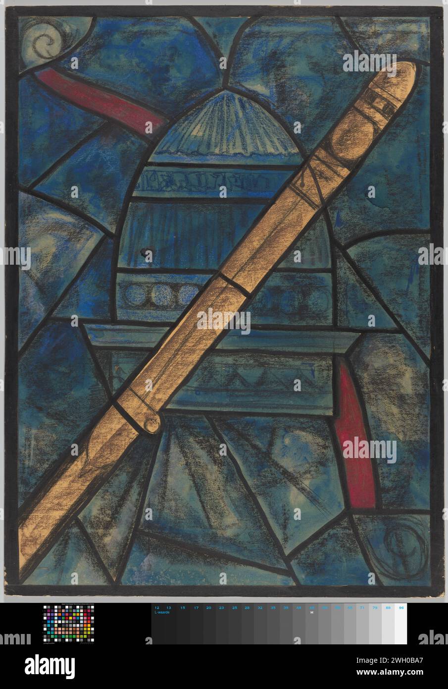 Disegno per finestra nel Noordertransept nel Duomo di Utrecht, c. 1934 disegno in cartone. spazzola per gesso Foto Stock