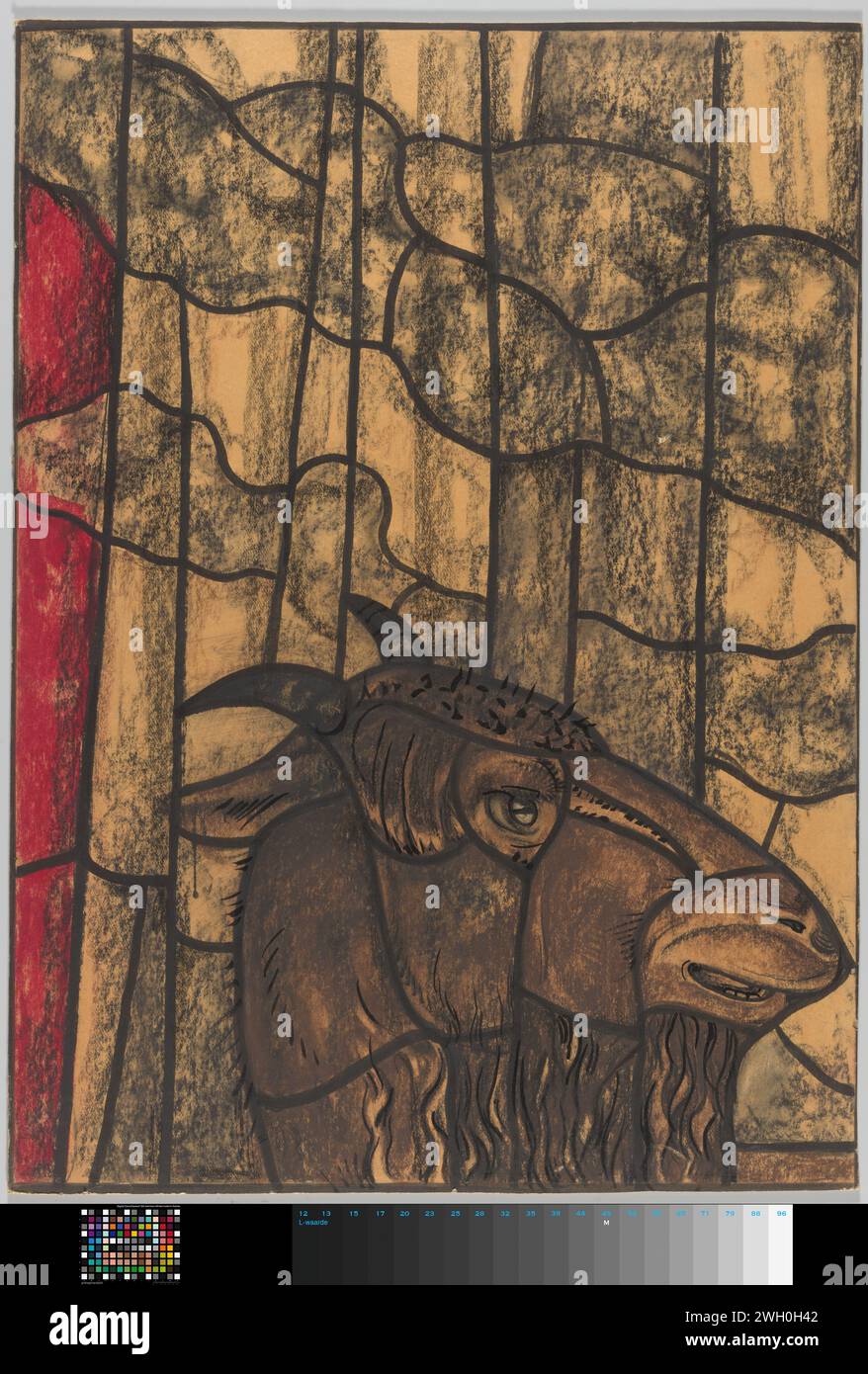 Disegno per finestra nel Noordertransept nel Duomo di Utrecht, c. 1934 disegno in cartone. spazzola per gesso Foto Stock