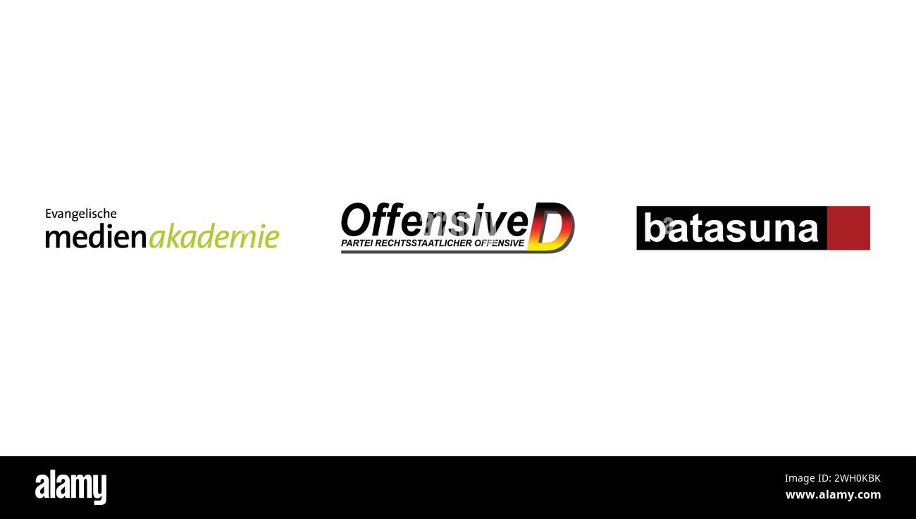 Evangelische Medienakademie, offensiva D, Batasuna. Emblema editoriale del marchio. Illustrazione Vettoriale