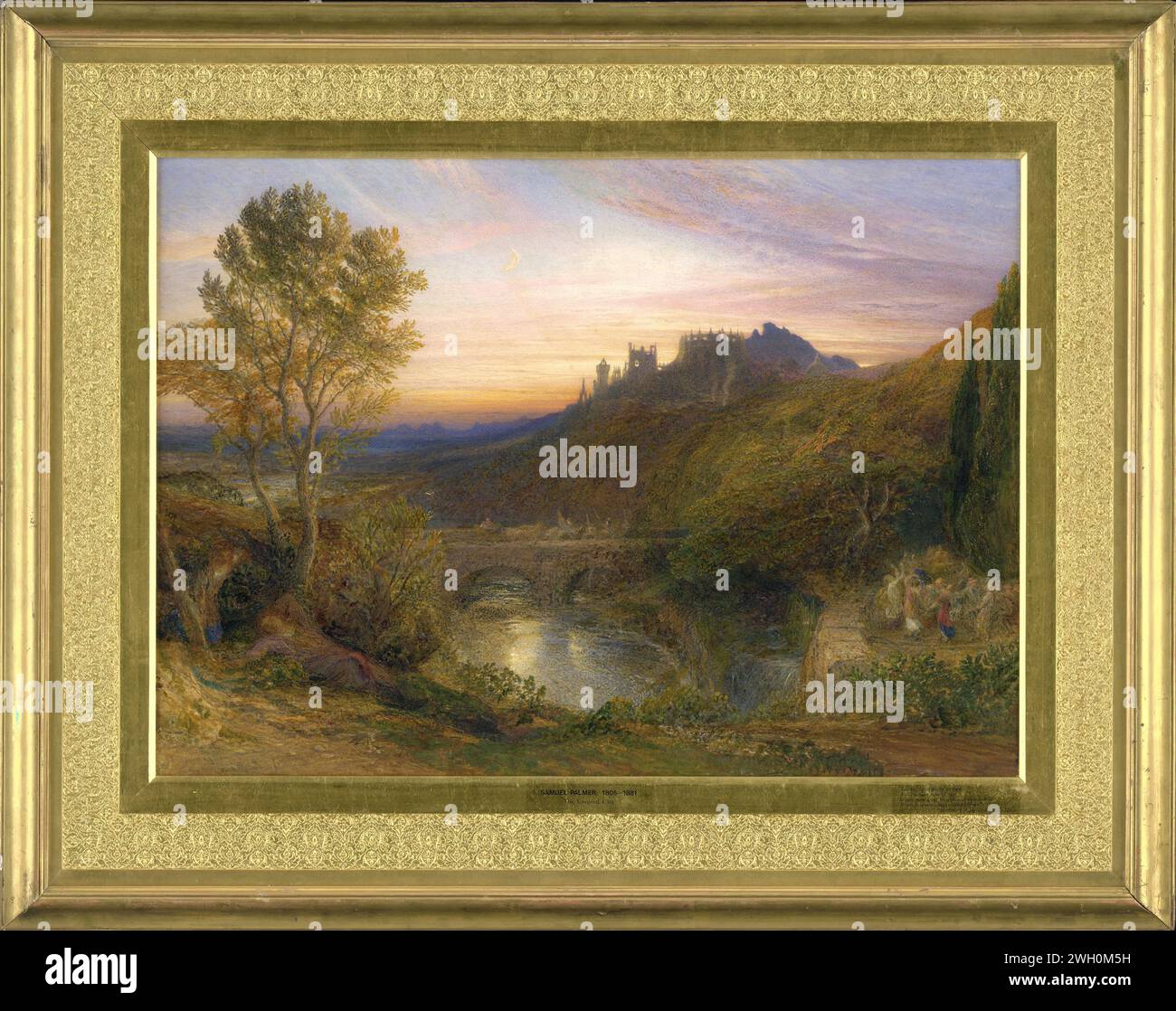 The Towered City (of: The Haunted Stream), Samuel Palmer, 1815 - 1881 disegno in lista dorata. cartone. vernice del ponte. acquerello (vernice). matita. lijst: legno (materiale vegetale). lijst: doratura (materiale). spazzola per gomma (materiale) Foto Stock