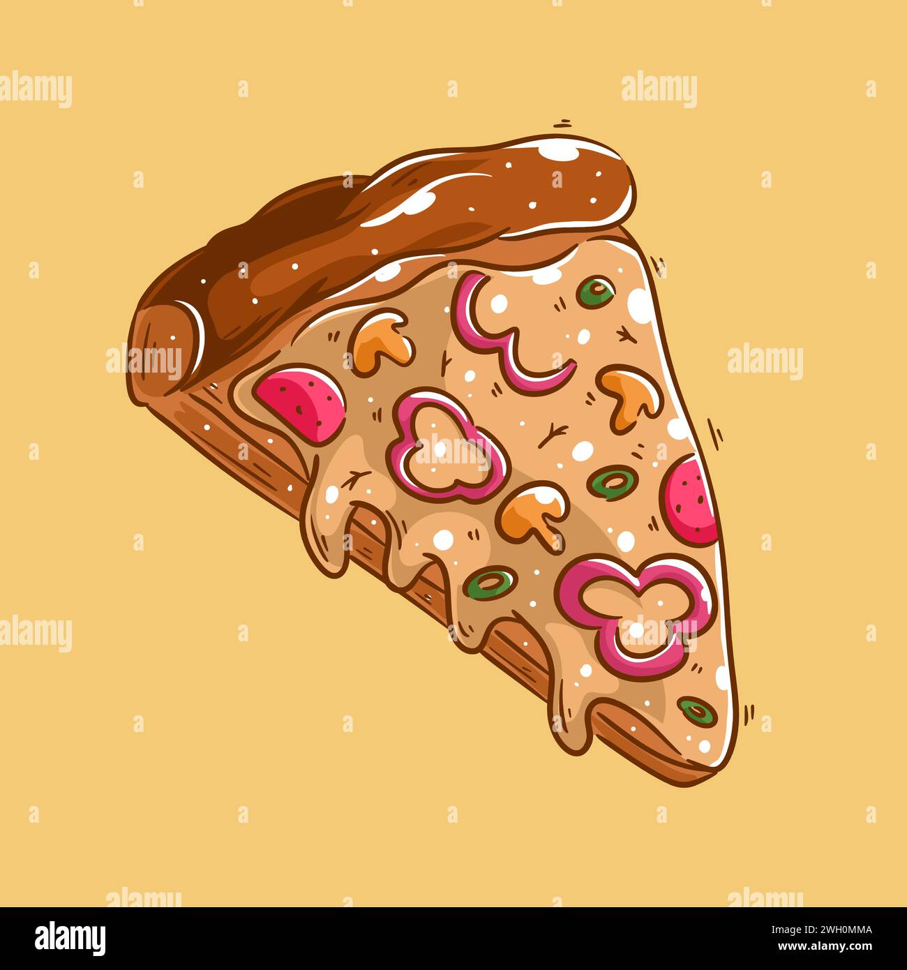 Pizza disegnata a mano in stile cartoni animati Illustrazione Vettoriale