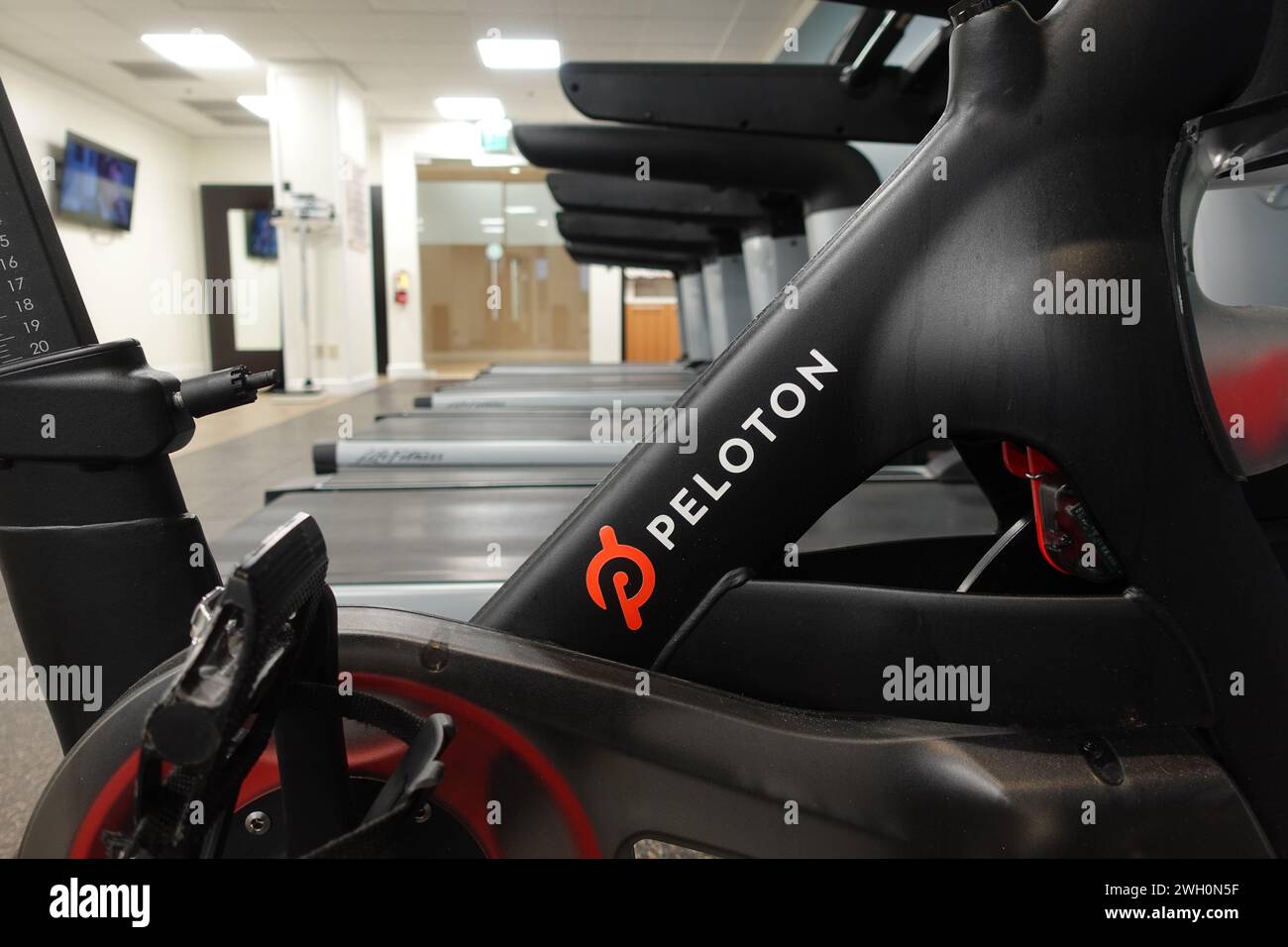 Primo piano del logo Peloton bike Foto Stock