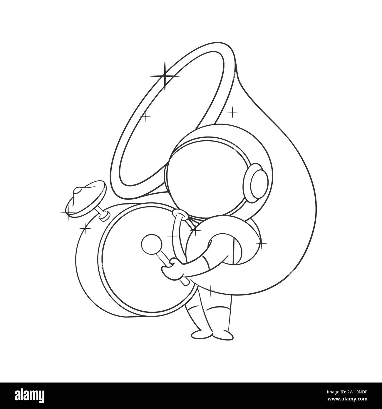 Astronauti che suonano strumenti per bande marcianti per colorare Illustrazione Vettoriale