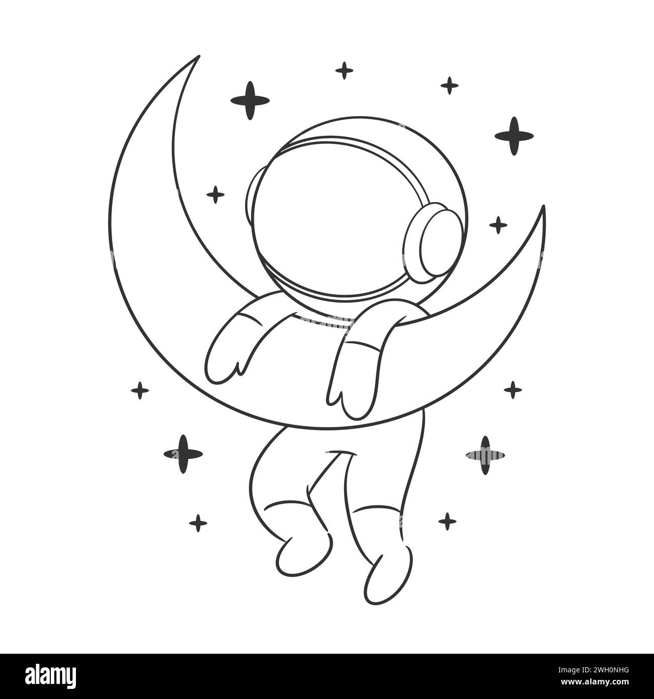 Astronauta appeso sulla luna da solo per colorare Illustrazione Vettoriale