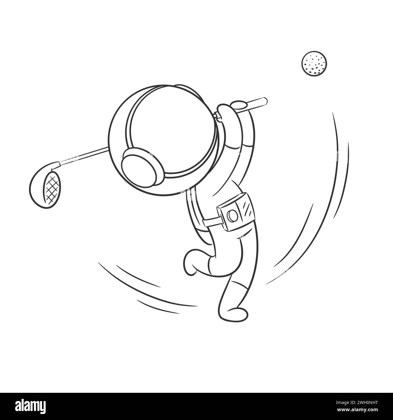 L'astronauta gioca a golf con la passione per la colorazione Illustrazione Vettoriale