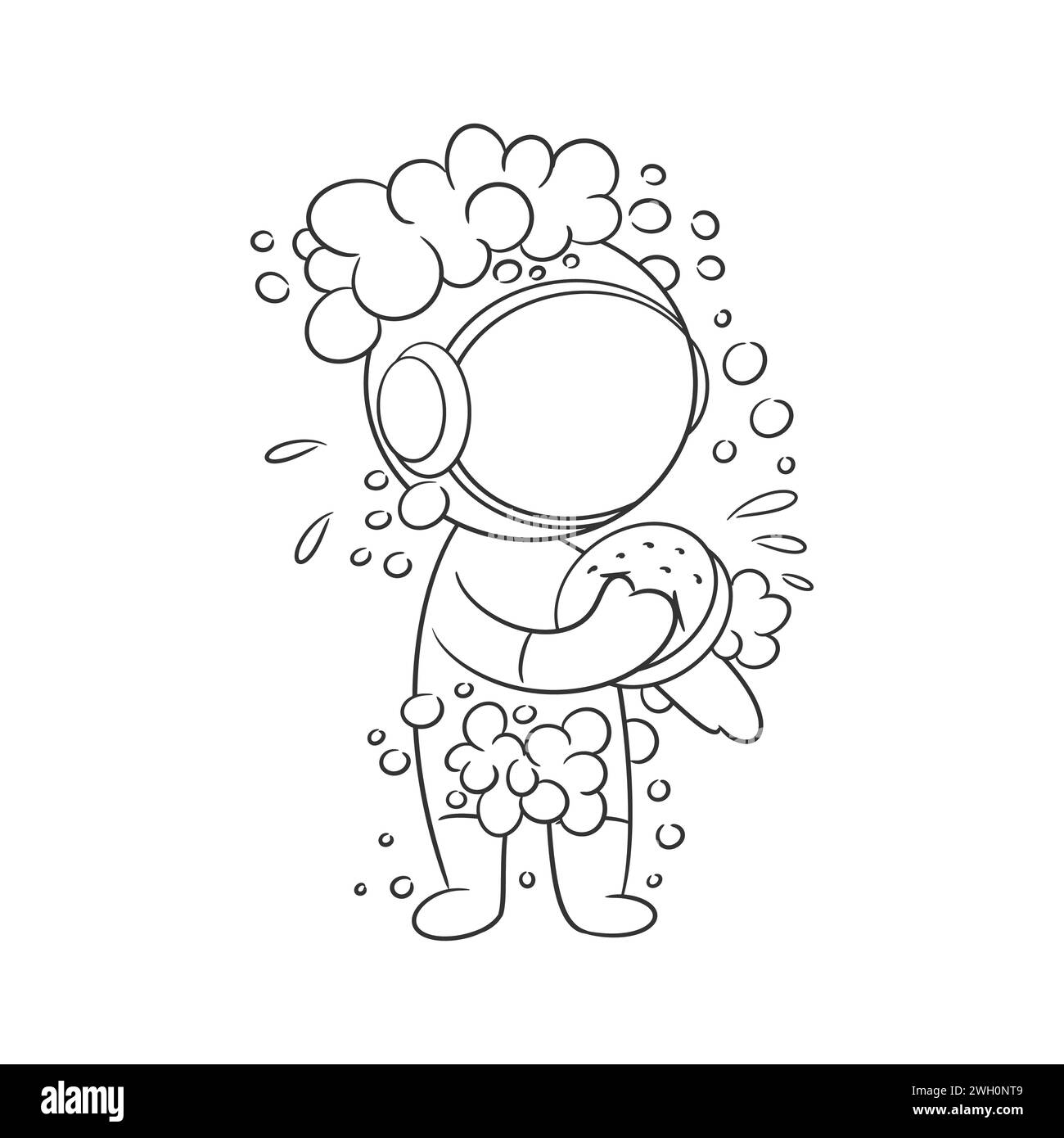 Gli astronauti stanno facendo una doccia per pulirsi per colorare Illustrazione Vettoriale