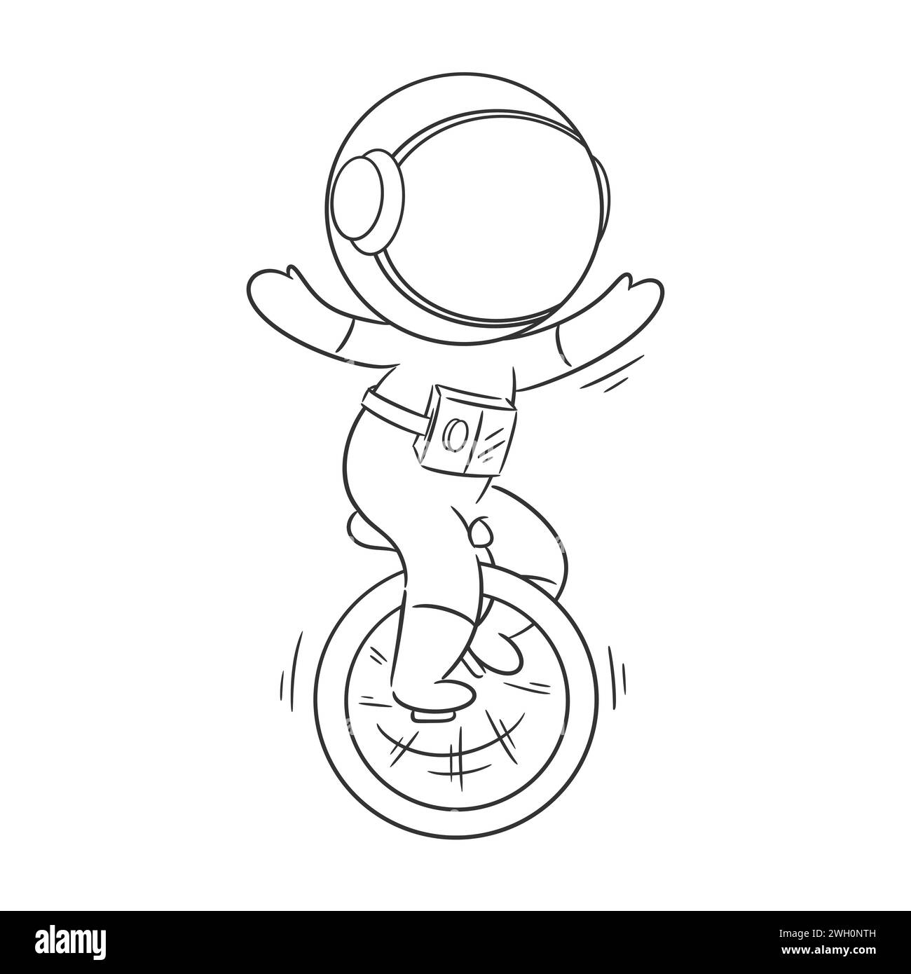 L'astronauta sta giocando su un monociclo per colorare Illustrazione Vettoriale