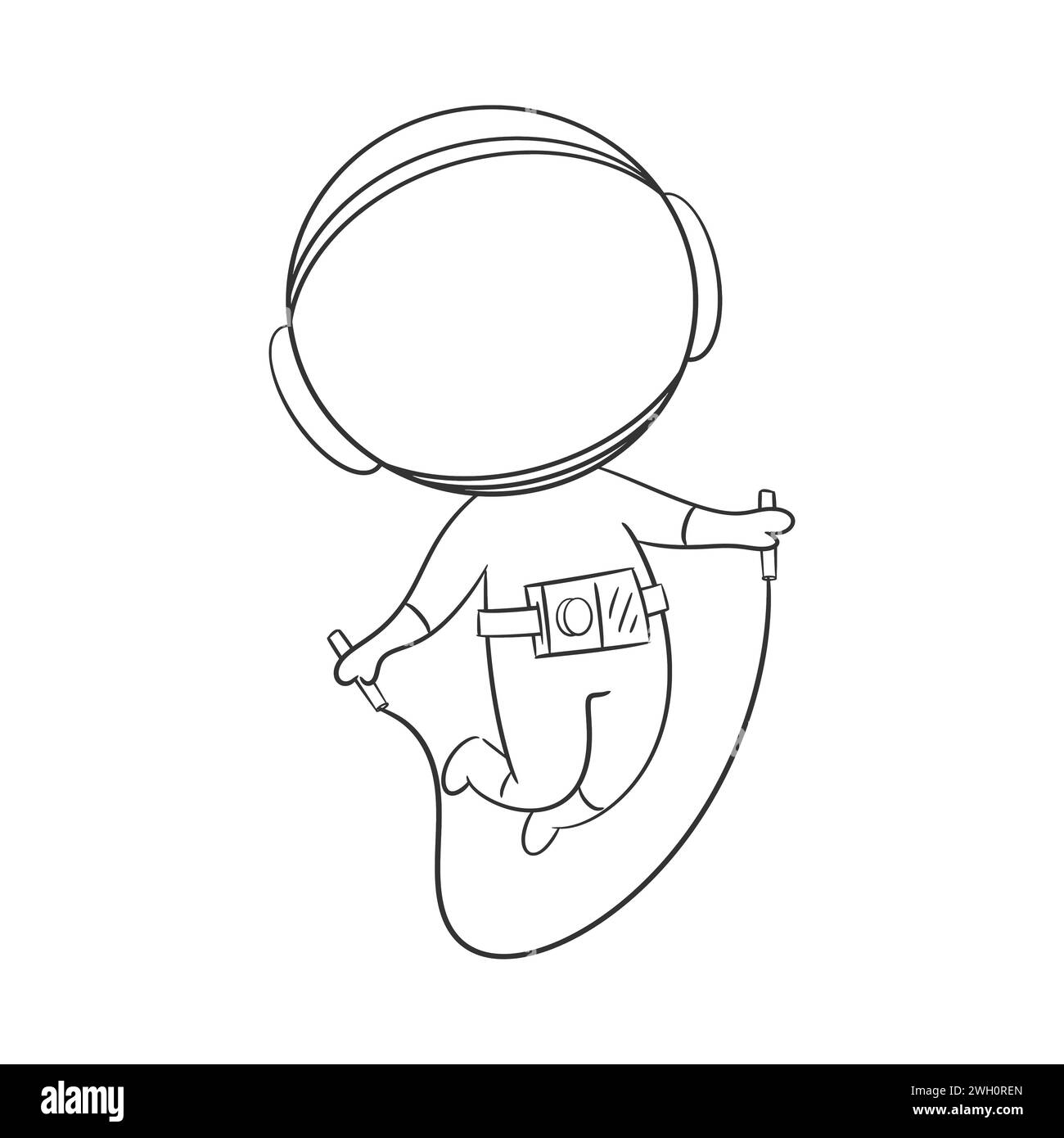 L'astronauta fa un ottimo esercizio di Jump Rope per colorare Illustrazione Vettoriale