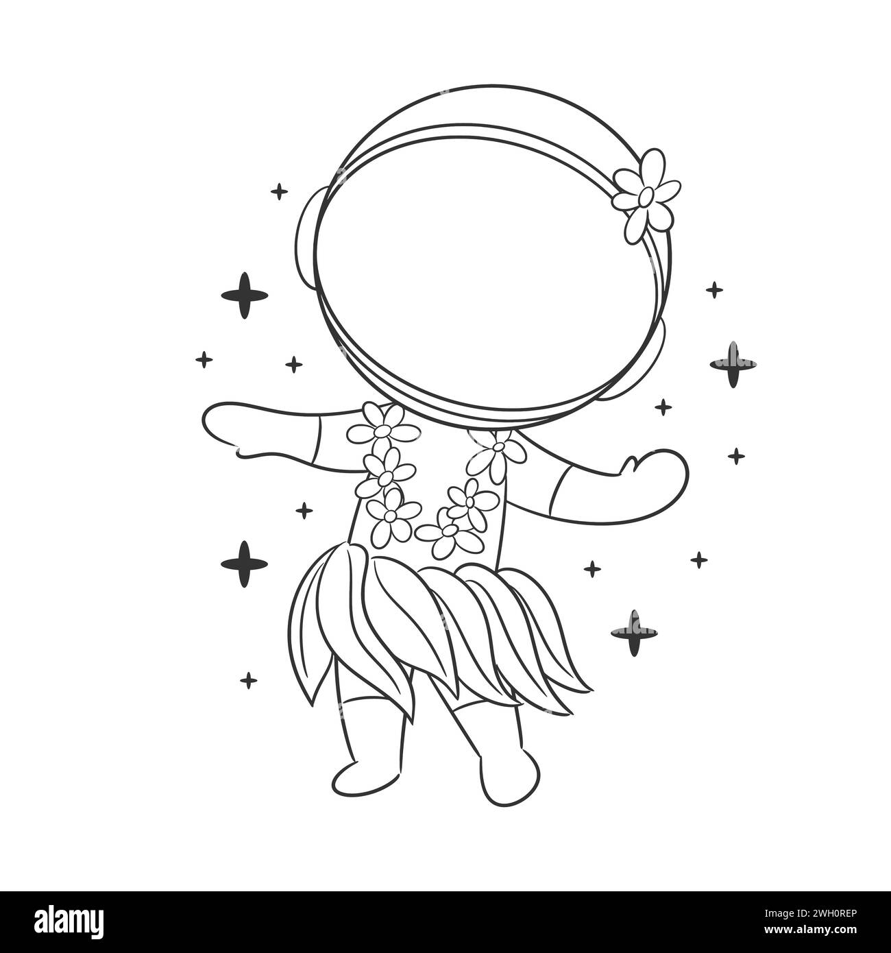 L'astronauta che danzava l'hula danzava felicemente per colorare Illustrazione Vettoriale