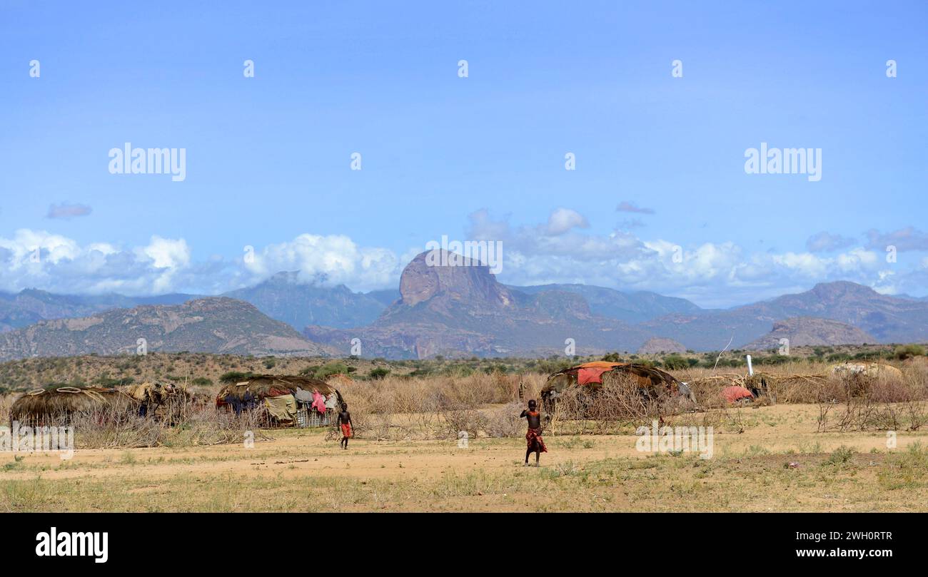 Splendidi paesaggi nella regione di Ngurunit nel nord del Kenya. Foto Stock