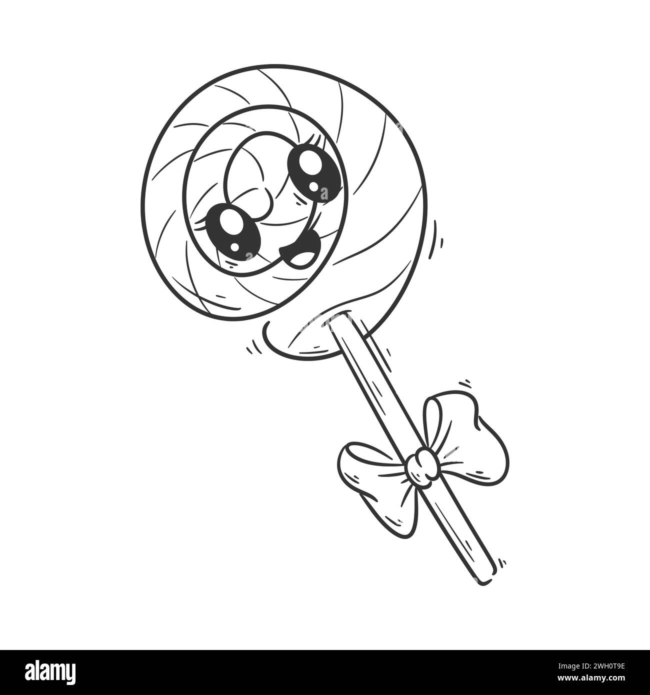 Carino carino caramelle lecca che sorride vettore cartoni animati per colorare Illustrazione Vettoriale