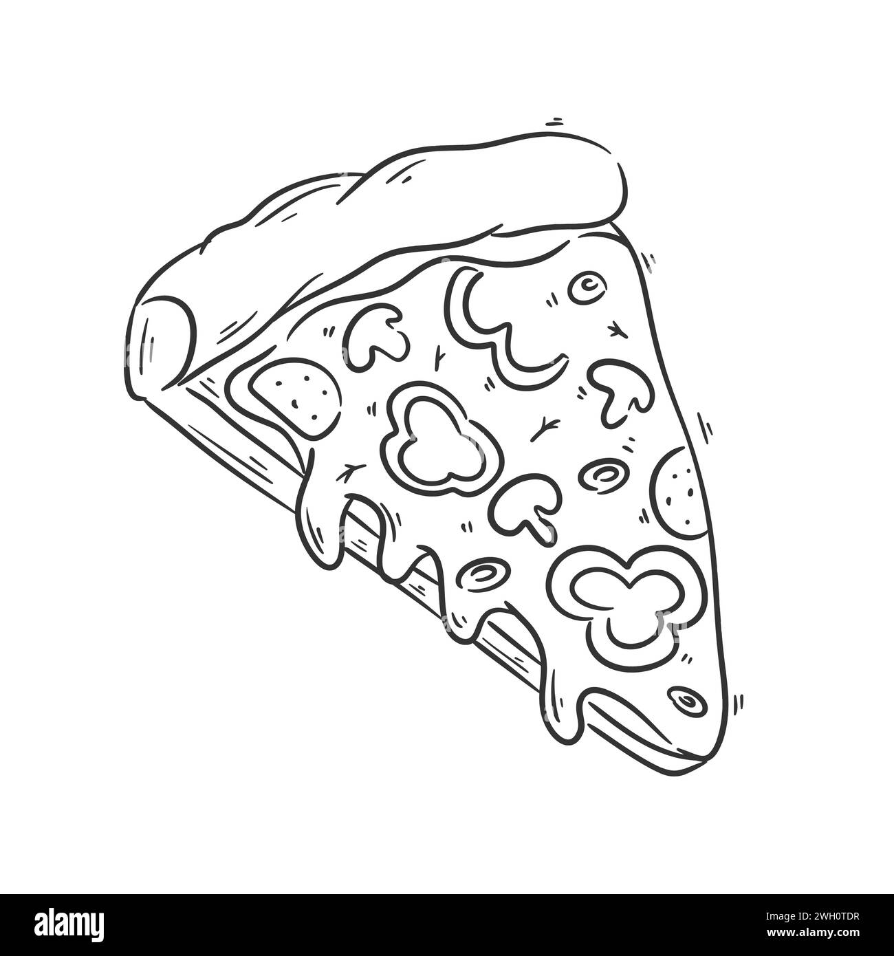 Pizza disegnata a mano in stile cartoni animati per colorare Illustrazione Vettoriale