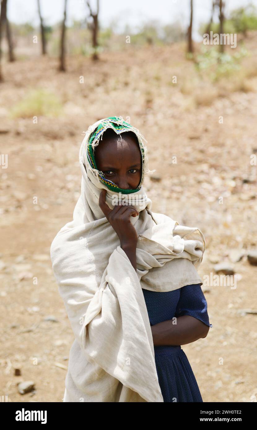 Ritratto di una donna tigra scattata vicino Humera al confine tra Etiopia e Sudan. Foto Stock
