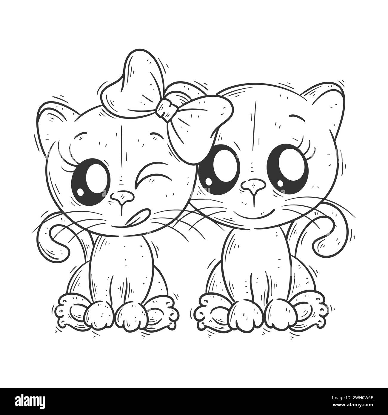 Simpatica leonessa seduta insieme per colorare Illustrazione Vettoriale