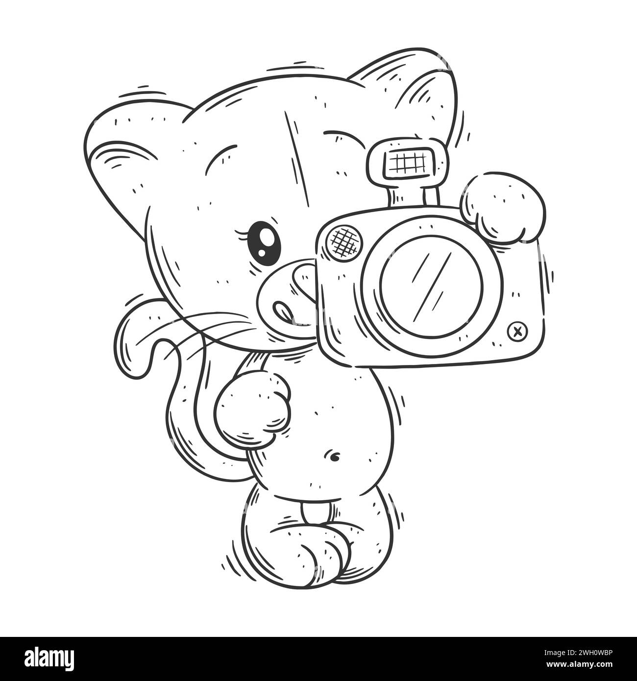 Graziosa fotocamera per il trasporto di leonessa per colorare Illustrazione Vettoriale