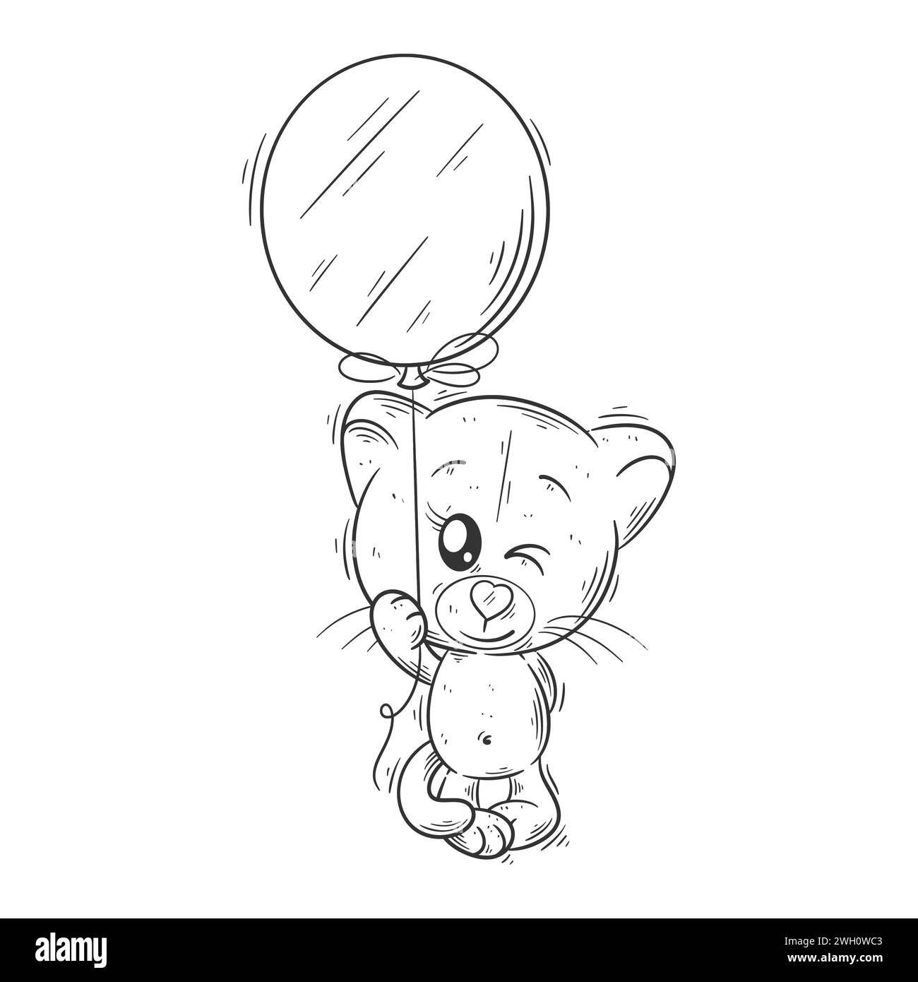 Simpatica leonessa che trasporta palloncini da colorare Illustrazione Vettoriale