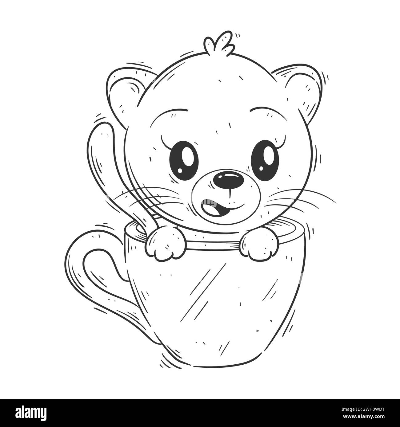 Simpatica leonessa seduta in tazza per colorare Illustrazione Vettoriale