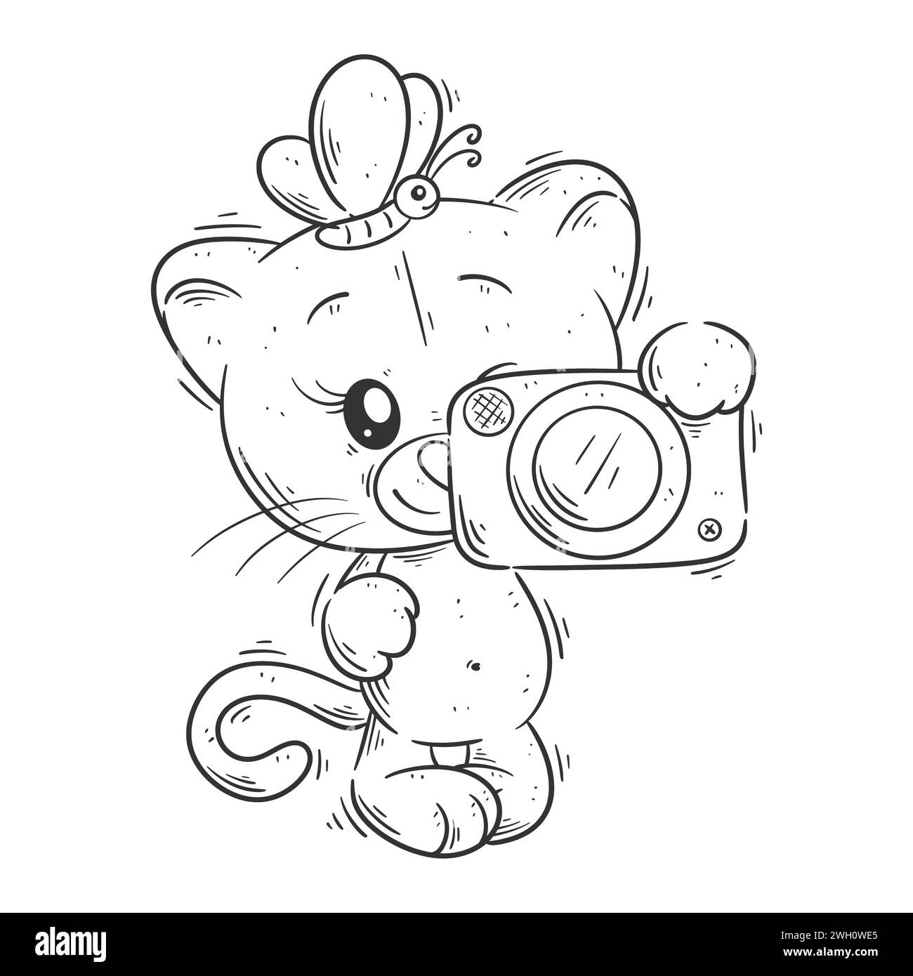 Graziosa fotocamera per il trasporto di leonessa per colorare Illustrazione Vettoriale